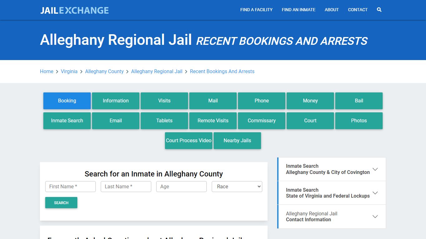 Alleghany Regional Jail Recent Bookings And Arrests - Jail Exchange