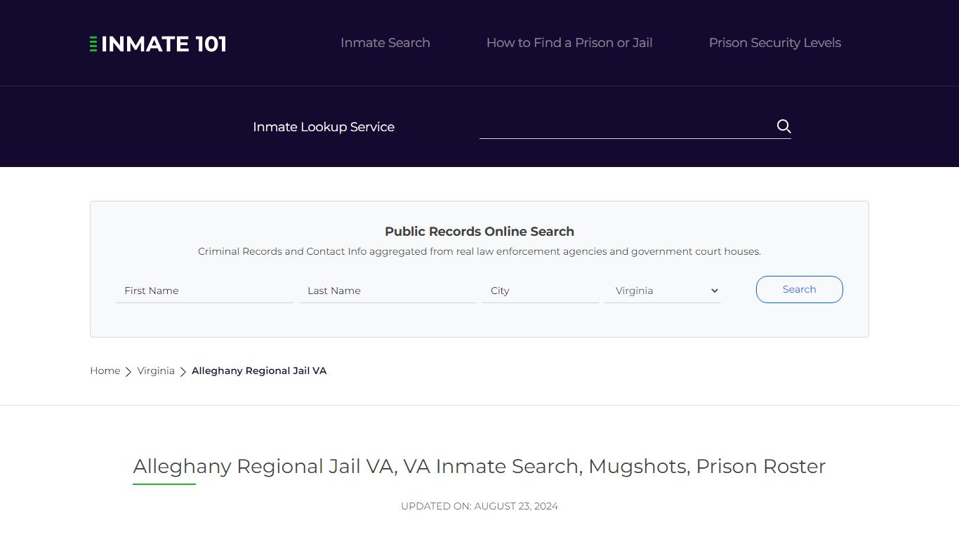 Alleghany Regional Jail VA, VA Inmate Search, Mugshots, Prison Roster