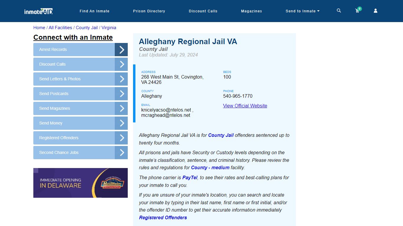 Alleghany Regional Jail VA - Inmate Locator